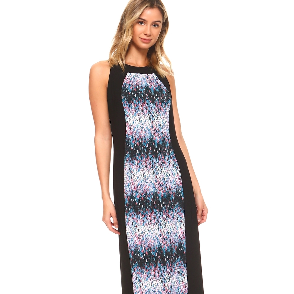 Women's Sleeveless Color Block Maxi Dress